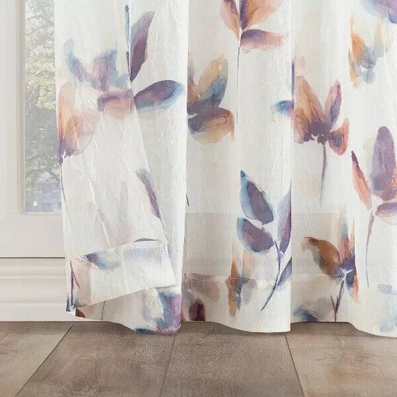 Sheer Ellie Watercolor Floral Print Rod Pocket Single Curtain Panel 84-inch NEW - Picture 5 of 6